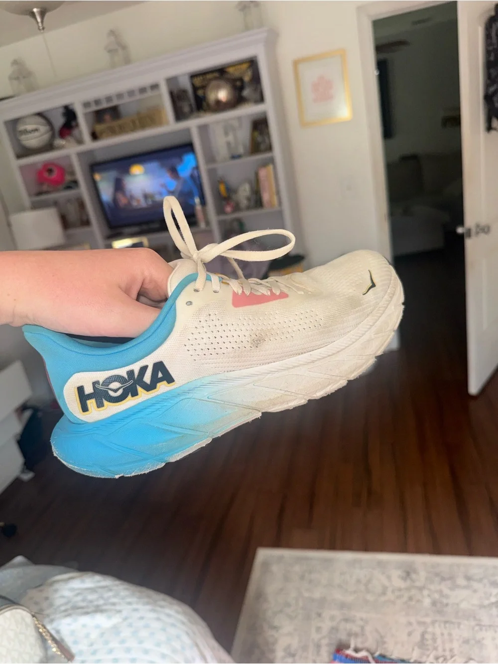 Hoka Kids White, Blue & Pink Cushioned Lightweight Sneaker